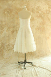 Bridelily Strapless Lace Chiffon A-line Mini Wedding Dress